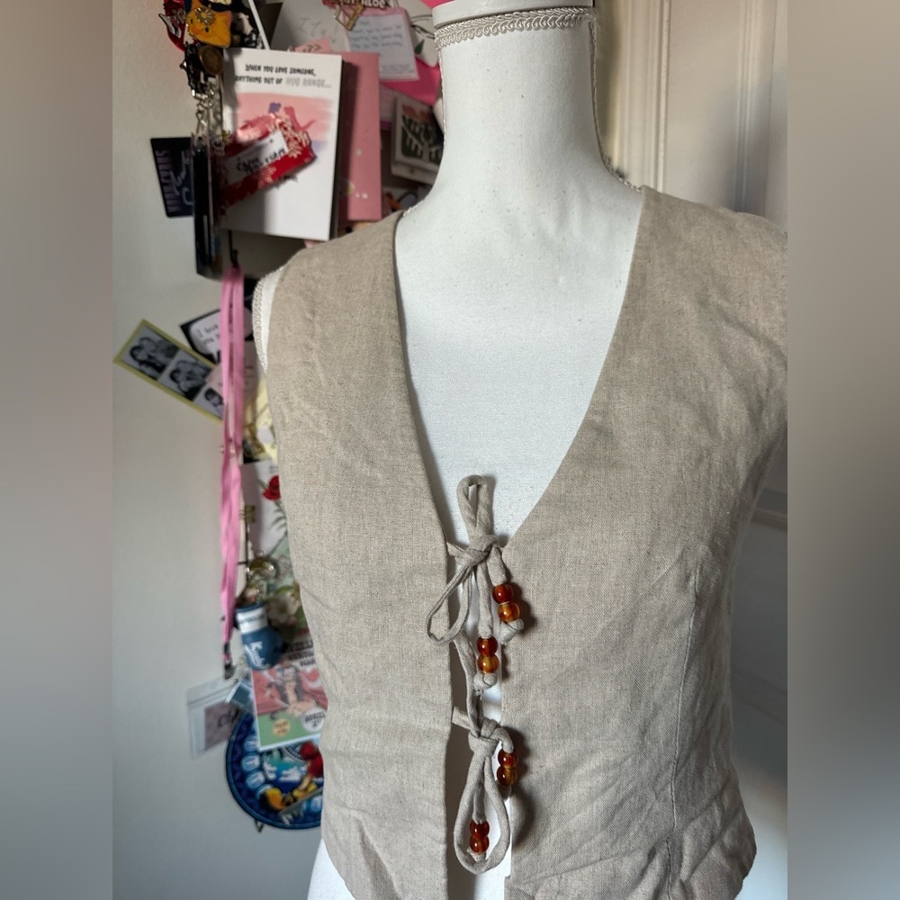 Zara Cream Tan Textured Vest Small - Picture 2 of 5
